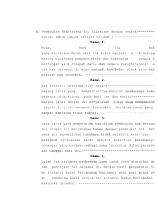 Contoh Akta Pembagian Hak Bersama (APHB) | DOCX