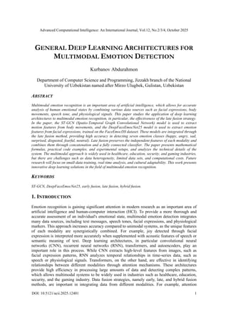 GENERAL DEEP LEARNING ARCHITECTURES FOR MULTIMODAL EMOTION DETECTION | PDF