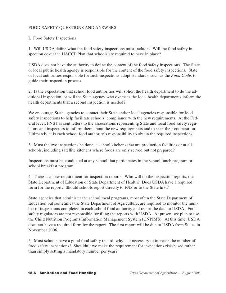 food handler questions and answers