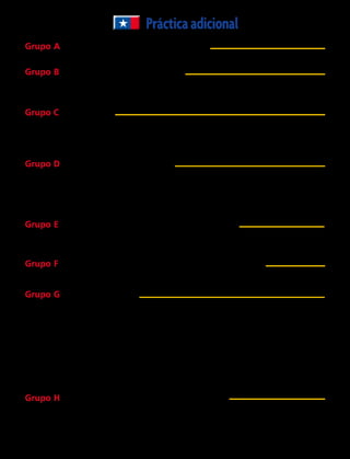 Grupo A  Escribe el valor posicional del dígito subrayado.
	 1.	 4 260	 2.	 3 108	 3.	 7 645 	 4.	 2 973
Redondea a la centena.
	30.	 2 494 2 570	 31.	 3 477 2 1 089	 32.	 7 802 2 6 934
	33.	 26 1 27 1 24 1 25	 34.	 516 1 221 1 356	35.	 3 781 1 2 207 1 6 117
	36.	 El equipo de Mabel recolectó 4 985 latas. El equipo
de Samuel recolectó 2 356. ¿Cuántas latas recolectaron en total?
Grupo D  Escribe en orden de mayor a menor.
	11.	 8 004; 8 040; 8 804	 12.	 9 654; 953; 9 984
	13.	 9 459; 3 000; 2 999	 14.	 1 004; 1 074; 1 704
	15.	 Por las ventas de cubos, durante tres días Marcela obtuvo $ 2 571, $ 1 897 y $ 3 342.
¿Qué cantidad es mayor?
Grupo B  Escribe cada número en forma habitual.
	5.	7 000 1 5 1 80	 6.	 40 1 600 1 2 1 1 000
	7.	30 1 3 1 500 1 2 000	 8.	 9 000 1 9
Grupo E  Redondea cada cantidad a la unidad de mil más cercana.
	16.	 3 333	 17.	 6 590	 18.	 4 938
	19.	 1 526	 20.	 2 712 	 21.	 2 489
Grupo F  Escribe la familia de operaciones para cada conjunto de números.
	22.	 6, 7, 13	 23.	 8, 6, 14	 24.	 4, 5, 9		25. 8, 7, 15
	 9.	 Cuenta hacia delante. Escribe la cantidad. 
Cristián tiene tres billetes de $ 1 000, dos
monedas de $ 500 y cuatro monedas de
$ 100. ¿Cuánto dinero tiene?
10.	 Silvia tiene cuatro billetes de $ 1 000, tres
monedas de $ 500 y cinco monedas de
$ 100. Quiere comprar una muñeca por
$ 4 600. ¿Le alcanza el dinero? Explica.
Grupo G  Redondea para estimar.
	26.	 	 27.	 	 28.	 	 29.	
Grupo H  Suma o resta mentalmente. Di qué estrategia usaste.
	37.	 89 2 37	38.	590 2 275	 39.	497 2 308	 40.	725 1 244	 41.	 609 2 292
	42.	 El señor Gónzalez ordena 249 lápices y 290 gomas de borrar. Usa el cálculo mental para
determinar el número total de artículos que el señor Gónzalez ordena.
Prácticaadicional
931
1 899
261
1 312
439
2 377
871
2 830
Grupo C Cuenta el dinero.
30 
 
