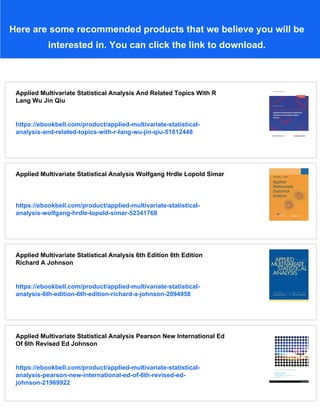 applied multivariate statistics in r | pdf | directory... Applied Multivariate Statistical Analysis 5th Edition 5th Edition ...