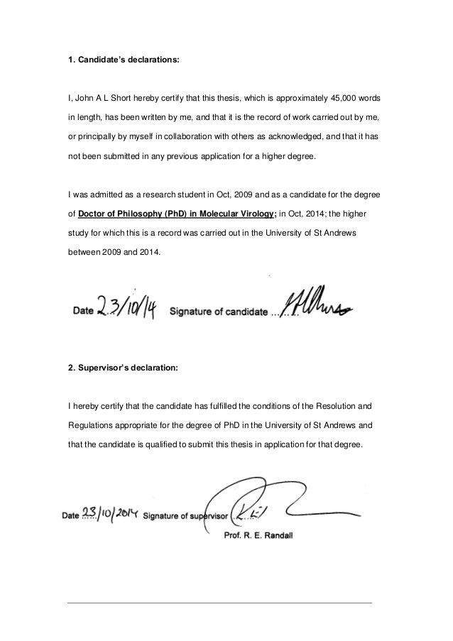 candidate declaration for thesis candidate declaration for thesis