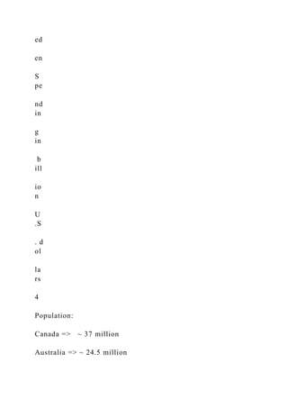 ed
en
S
pe
nd
in
g
in
b
ill
io
n
U
.S
. d
ol
la
rs
4
Population:
Canada => ~ 37 million
Australia => ~ 24.5 million
 