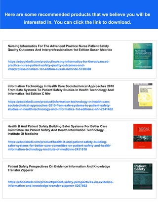 Patient Safety Informatics Adverse Drug Events Human Factors And It ...