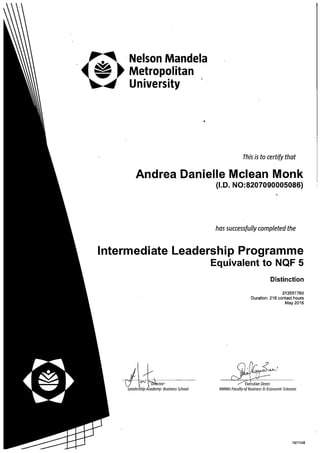 Certificate - Andrea Monk ILP NQF 5