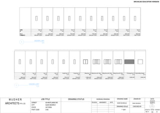GSEducationalVersion
ARCHITECTS PTY LTD
M U D H E R JOB TITLE DRAWING STATUS DRAWN BY
CHECKED BY
REVSION AMENDMENT DATE
DATE:
DRAWING SCALE
LAYOUT ID STATUS REVISION
NORTH
DRAWING NAME
NAME Door 19 Door 19 Door 19 Door 19 Door 19 Door 19 Door 19 Door 19 Door 19 Door 19
ID D-1 D-2 D-3 D-4 D-5 D-8 D-9 D-10 D-13 D-15
W x H 820x2,340 820x2,340 820x2,340 770x2,340 820x2,340 770x2,340 820x2,340 820x2,340 820x2,340 820x2,340
COMMENTS GROUND FLOOR GROUND FLOOR GROUND FLOOR GROUND FLOOR GROUND FLOOR GROUND FLOOR GROUND FLOOR GROUND FLOOR FIRST FLOOR FIRST FLOOR
DOOR SCHEDULE
Door 19 Door 19 Door 19 Door 19 Double Door 19 Pocket Door 19 Sliding Door 19 Sliding Door with 2 Side... Sliding Door with 2 Side... Sliding Door with 2 Side... Tilt Garage Door 19 Vertical Sliding Garage ...
D-16 D-17 D-18 D-20 D-14 D-21 BIR D-6 D-7 D-19 D-12 D-11
820x2,340 820x2,340 820x2,340 820x2,340 970x2,100 770x2,340 2,380x2,340 3,600x2,340 3,600x2,340 3,600x2,340 5,050x2,340 2,500x2,340
FIRST FLOOR FIRST FLOOR FIRST FLOOR FIRST FLOOR FIRST FLOOR GROUND FLOOR 2 GF, 2 FF GROUND FLOOR GROUND FLOOR FIRST FLOOR
1.
DOOR LIST
1:1
1.
DOOR LIST
1:1
Harsh Sachdeva
6/23/2016
WD.17 WD A1
1:1 @A3
STREET
CITY
STATE
POST CODE
28 WESTLANDS RD
GLEN WAVERLY
VICTORIA
3150
DOOR SCHEDULE
WORKING DRAWING
 
