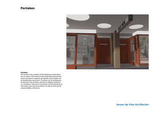 Portieken




Portieken
Het voorstel is de portieken uit het pilotproject grotendeels
over te nemen. Het verdient echter aanbeveling de penanten
terug te brengen in originele, gemetselde staat, in plaats van
de zandkleurige natuursteen. De plinten van de winkelpuien
en plaveisel in de portieken uitvoeren in Belgisch hardsteen
i.p.v. zandsteen. Deze steen harmonieert met de bestrating, en
contrasteert juist met de gevelsteen, en doet zo recht aan de
oorspronkelijke architectuur.




                                                                 Jeroen de Vries Architecten
 