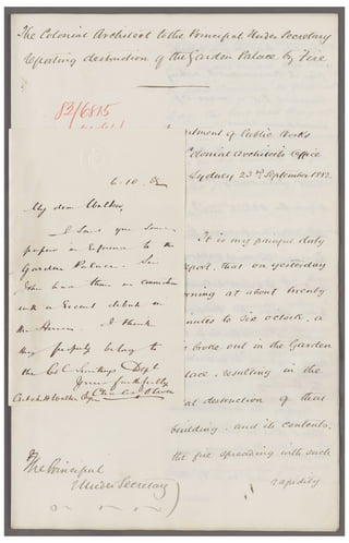 GARDEN PALACE FIRE DOCUMENTS - Report on the outbreak of the fire, 23rd September 1882