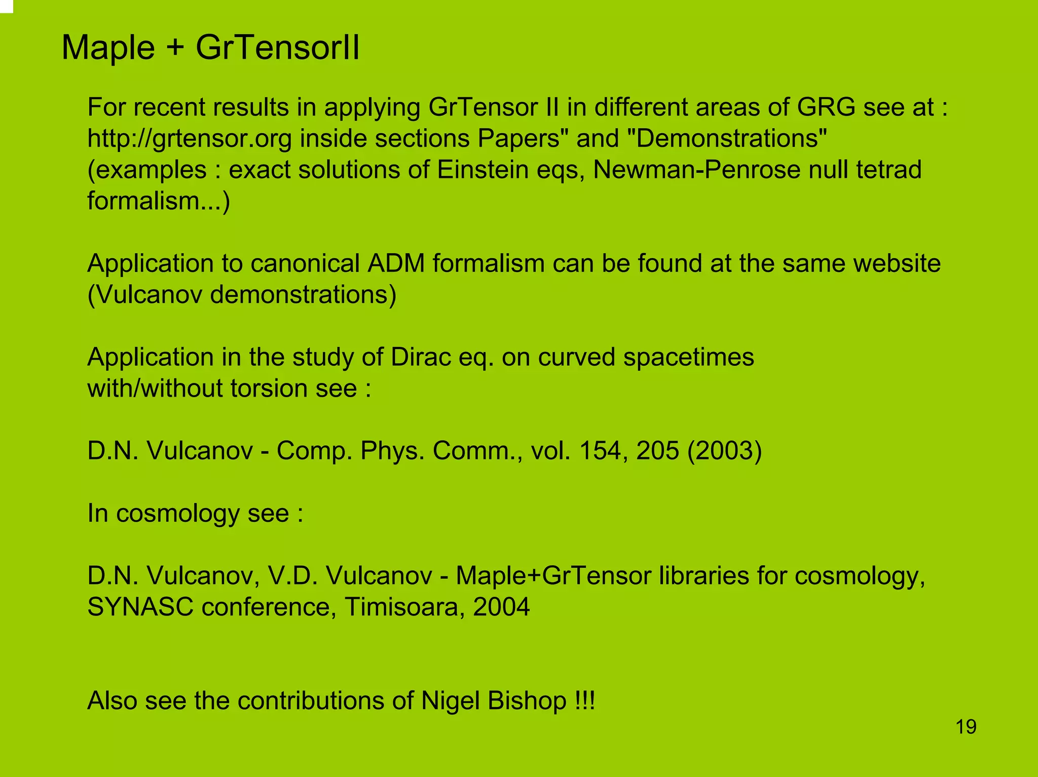 D. Vulcanov: Symbolic Computation Methods in Cosmology and General Relativity [1]