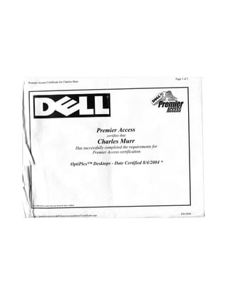 Dell Computer Certification for Charles Murr Jr