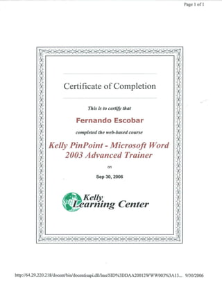 Kelly PinPoint - Microsoft Word 2003 Advanced Trainer