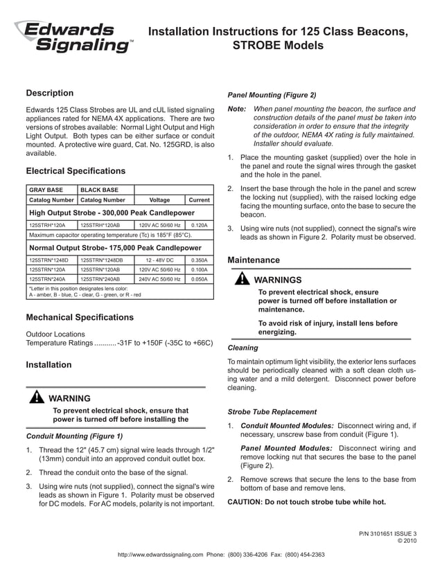 Edwards Signaling 125STRNR1248D Installation Manual PDF
