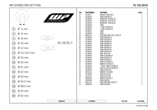 X ON DEMAND* NEW PARTC130009090
CHASSIS # 2299
POS PARTNUMBER PARTNAME PIECE
16 50180177 WASHER 16X8,2X0,6 x
16 50180033 SHIM 16X26X0.25 x
16 50180034 BACKPLATE 16X20X0,30 x
16 50180035 BACKPLATE 16X21X0,30 x
16 50180036 BACKPLATE 16X22X0,30 x
16 50180043 SHIM x
16 50180024 * SHIM 16X24X0,20 x
16 50180027 * SHIM 16X20X0,25 x
16 50180031 SHIM x
16 50180029 SHIM x
20 48600212 PRESSURE-RING 20X16,25X0,20 x
20 50180666 SHIM 20X24X0,30 x
20 50180654 SHIM 20X36X0,20 x
20 50180655 SHIM 20X38X0,20 x
20 50180656 SHIM 20X40X0,20 x
20 50180665 SHIM 20X40X0,25 x
20 50180662 SHIM 20X34X0,25 x
20 50180657 SHIM 20X24X0,25 x
20 50180653 SHIM 20X34X0,20 x
20 50180634 RING 20X22,9X1 x
20 50180650 SHIM 20,2X28X0,20 x
20 50180663 SHIM 20X36X0,25 x
20 50180664 SHIM 20X38X0,25 x
20 50180659 SHIM 20,2X28X0,25 x
21 50180209 WASHER 21X36X0,25 x
22 50180330 * PRESS. RING 22X18X0,30 x
23 50180635 SHUTTLE VALVE 23X38X0,25 x
23 50180578 SHIM D23XD16X2 x
24 40541061 WASHER 24,5X34X2 x
28 36120469 SHIM 28,5X14X2 x
28 36120471 SHIM 28,5X14X5 x
32 48600460 WASHER 32X42X2,5 x
32 50600065 SHIM 32X45X2 x
32 46811637 PRESSURE RING 36X32,25 x
52 50600002 SHIM 52X59X2,2 x
080000190
TTCC 112255 22001166WP SHIMS FOR SETTING
 