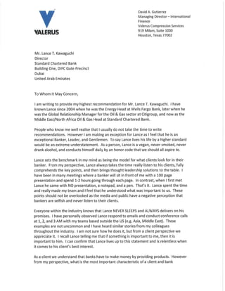 Valerus Compression - Head of Finance - Letter of Recommendation (January 2012)
