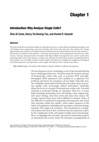 Singlecell Analysis Methods And Protocols 1st Edition Dino Di Carlo | PDF