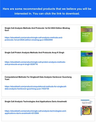Singlecell Analysis Methods And Protocols 1st Edition Dino Di Carlo | PDF