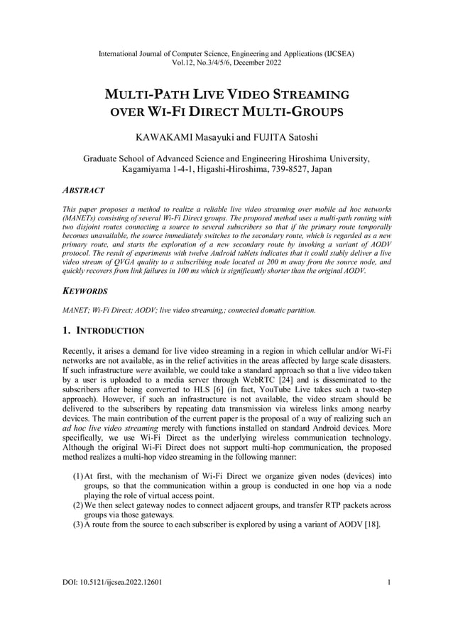 MULTIPATH LIVE VIDEO STREAMING OVER WIFI DIRECT MULTIGROUPS PDF