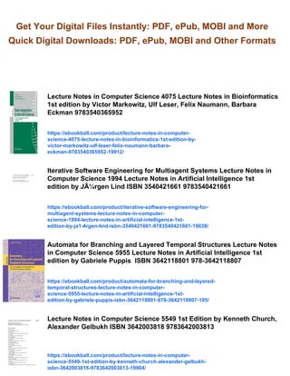 Lecture Notes in Computer Science 1st Edition by Springer ISBN | PDF