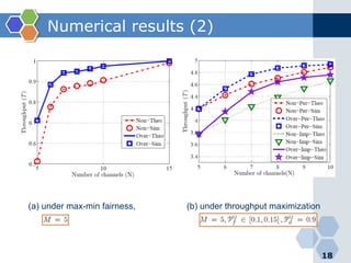 Numerical results (2)
18
(a) under max-min fairness, (b) under throughput maximization
 