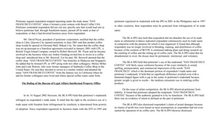 Petitioner argued respondent stopped operating under the trade name “SAN
FRANCISCO COFFEE” when it formed a joint venture with Boyd Coffee USA.
Petitioner contended respondent did not cite any specific acts that would lead one to
believe petitioner had, through fraudulent means, passed off its mark as that of
respondent, or that it had diverted business away from respondent.
Mr. David Puyat, president of petitioner corporation, testified that the coffee
shop in Libis, Quezon City opened sometime in June 2001 and that another coffee
shop would be opened in Glorietta Mall, Makati City. He stated that the coffee shop
was set up pursuant to a franchise agreement executed in January 2001 with CPL, a
British Virgin Island Company owned by Robert Boxwell. Mr. Puyat said he became
involved in the business when one Arthur Gindang invited him to invest in a coffee
shop and introduced him to Mr. Boxwell. For his part, Mr. Boxwell attested that the
coffee shop “SAN FRANCISCO COFFEE” has branches in Malaysia and Singapore.
He added that he formed CPL in 1997 along with two other colleagues, Shirley Miller
John and Leah Warren, who were former managers of Starbucks Coffee Shop in the
United States. He said they decided to invest in a similar venture and adopted the
name “SAN FRANCISCO COFFEE” from the famous city in California where he
and his former colleagues once lived and where special coffee roasts came from.
The Ruling of the Bureau of Legal Affairs-Intellectual Property Office
In its 14 August 2002 Decision, the BLA-IPO held that petitioner’s trademark
infringed on respondent’s trade name. It ruled that the right to the exclusive use of a
trade name with freedom from infringement by similarity is determined from priority
of adoption. Since respondent registered its business name with the DTI in 1995 and
petitioner registered its trademark with the IPO in 2001 in the Philippines and in 1997
in other countries, then respondent must be protected from infringement of its trade
name.
The BLA-IPO also held that respondent did not abandon the use of its trade
name as substantial evidence indicated respondent continuously used its trade name
in connection with the purpose for which it was organized. It found that although
respondent was no longer involved in blending, roasting, and distribution of coffee
because of the creation of BCCPI, it continued making plans and doing research on
the retailing of coffee and the setting up of coffee carts. The BLA-IPO ruled that for
abandonment to exist, the disuse must be permanent, intentional, and voluntary.
The BLA-IPO held that petitioner’s use of the trademark “SAN FRANCISCO
COFFEE” will likely cause confusion because of the exact similarity in sound,
spelling, pronunciation, and commercial impression of the words “SAN
FRANCISCO” which is the dominant portion of respondent’s trade name and
petitioner’s trademark. It held that no significant difference resulted even with a
diamond-shaped figure with a cup in the center in petitioner's trademark because
greater weight is given to words – the medium consumers use in ordering coffee
products.
On the issue of unfair competition, the BLA-IPO absolved petitioner from
liability. It found that petitioner adopted the trademark “SAN FRANCISCO
COFFEE” because of the authority granted to it by its franchisor. The BLA-IPO held
there was no evidence of intent to defraud on the part of petitioner.
The BLA-IPO also dismissed respondent’s claim of actual damages because
its claims of profit loss were based on mere assumptions as respondent had not even
started the operation of its coffee carts. The BLA-IPO likewise dismissed
 