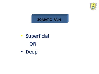 SOMATIC PAIN
• Superficial
OR
• Deep
 