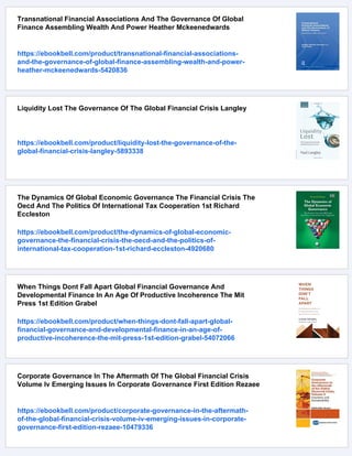 Global Governance Of Financial Systems The International Regulation Of ...