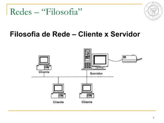 9
Filosofia de Rede – Cliente x Servidor
Redes – “Filosofia”
 