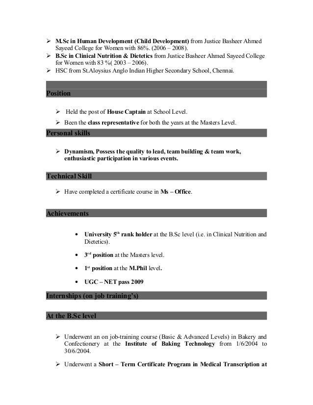 child development resume