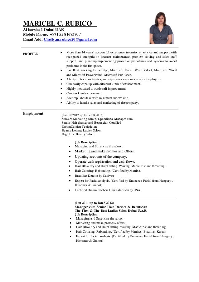 beautician cv
