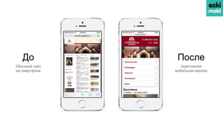 До После
Обычный сайт
на смартфоне
Адаптивная
мобильная версия
 