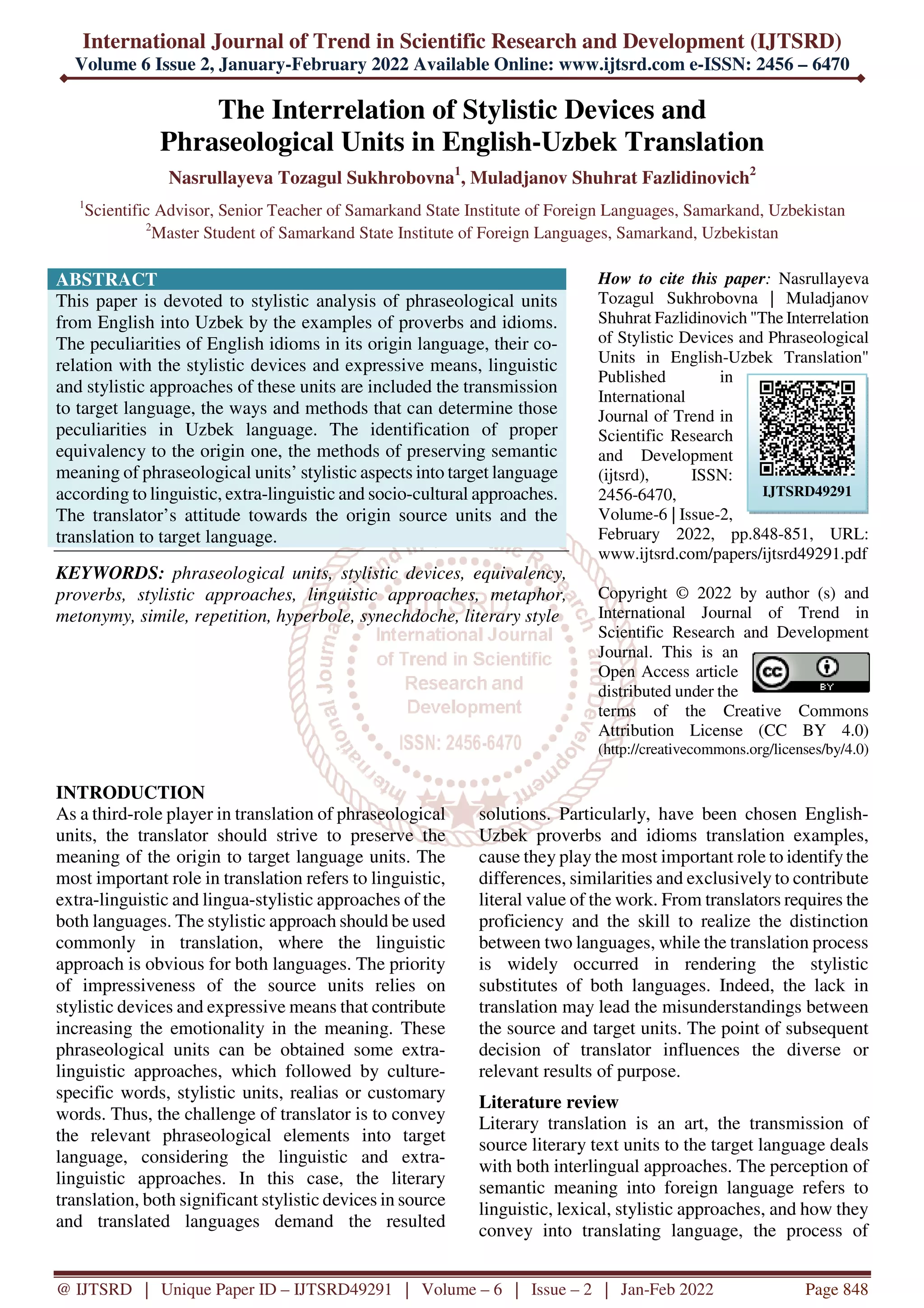 The Interrelation of Stylistic Devices and Phraseological Units in ...