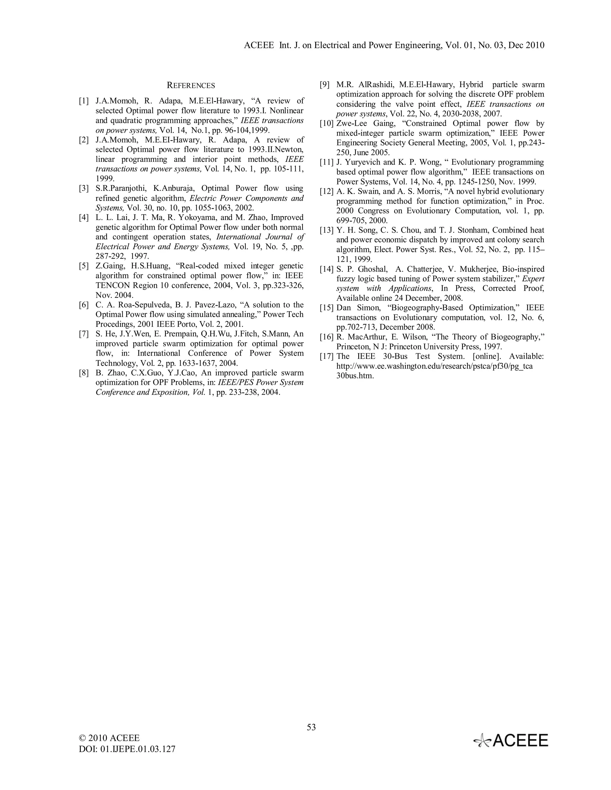 Biogeography Based Optimization Approach for Optimal Power Flow Problem ...