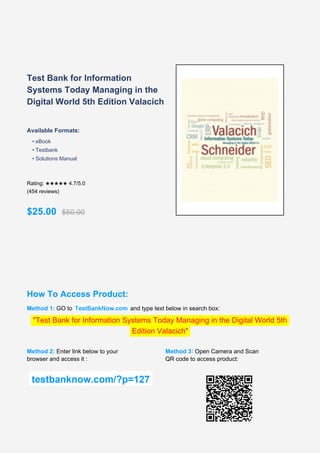 Comprehensive Test Bank for Information Systems Today: Managing in the ...