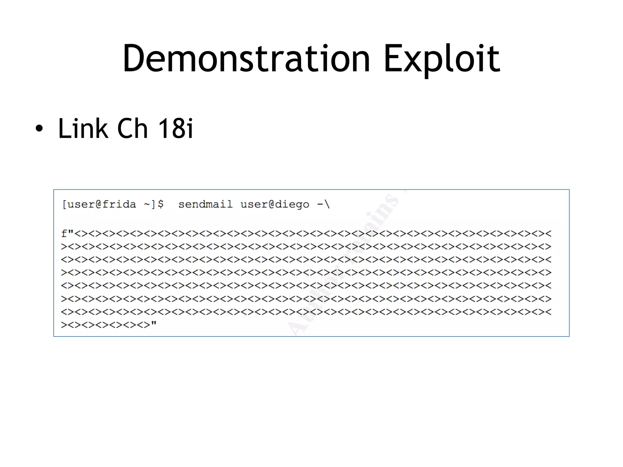 Demonstration Exploit
• Link Ch 18i
 
