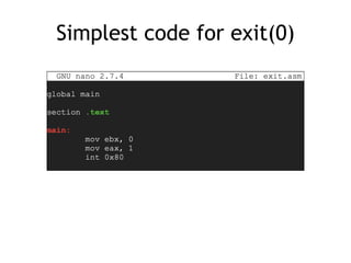 Simplest code for exit(0)
 