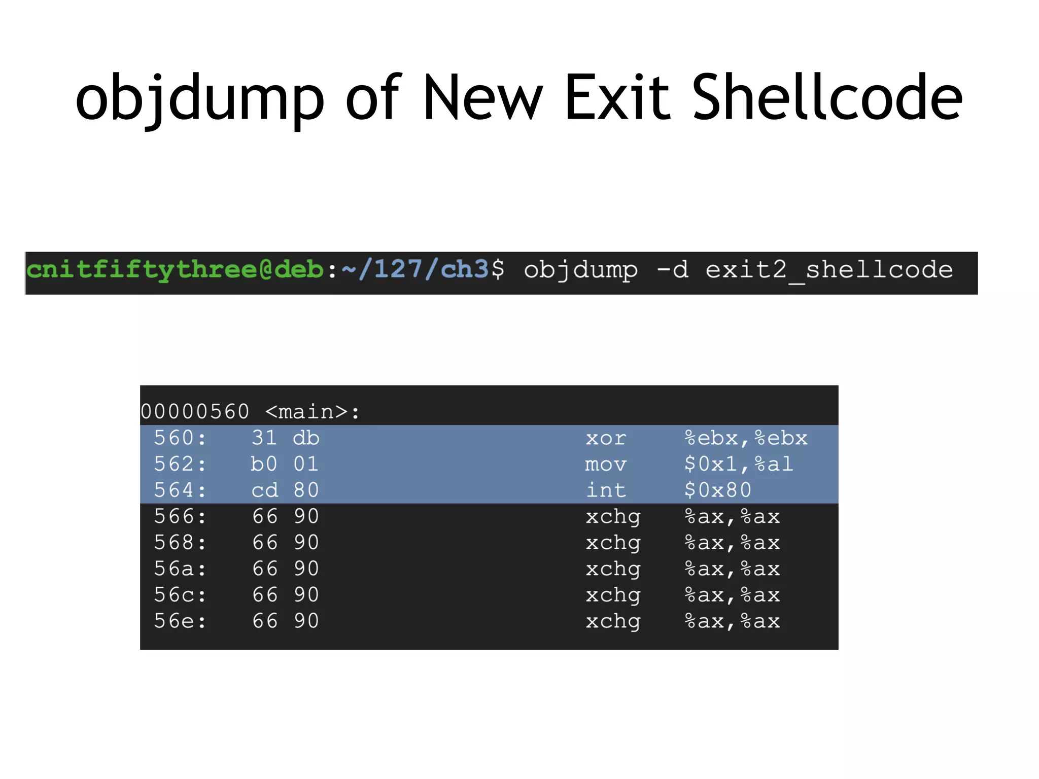 objdump of New Exit Shellcode
 