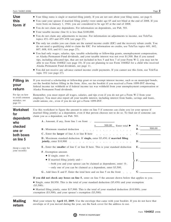 form 1040ez income tax return for single and joint filer with no depe 1040ez form 2016