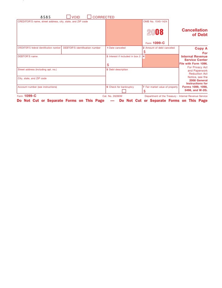 1099 C Cancellation Of Debt