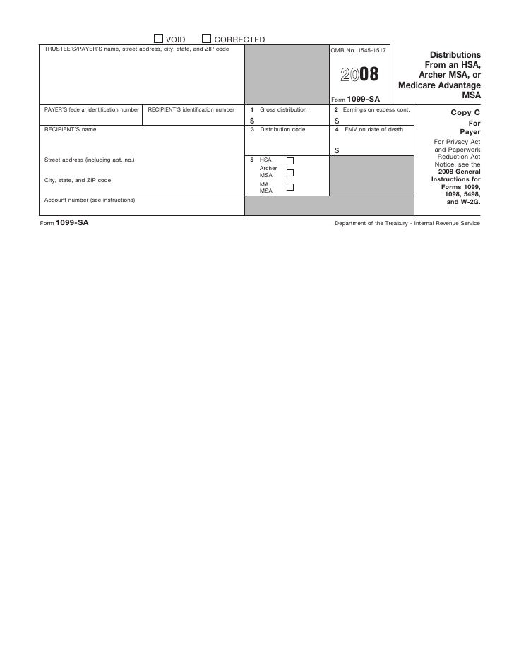 Form 1099-SA-Distributions From an HSA, Archer MSA, or Medicare+Choic…