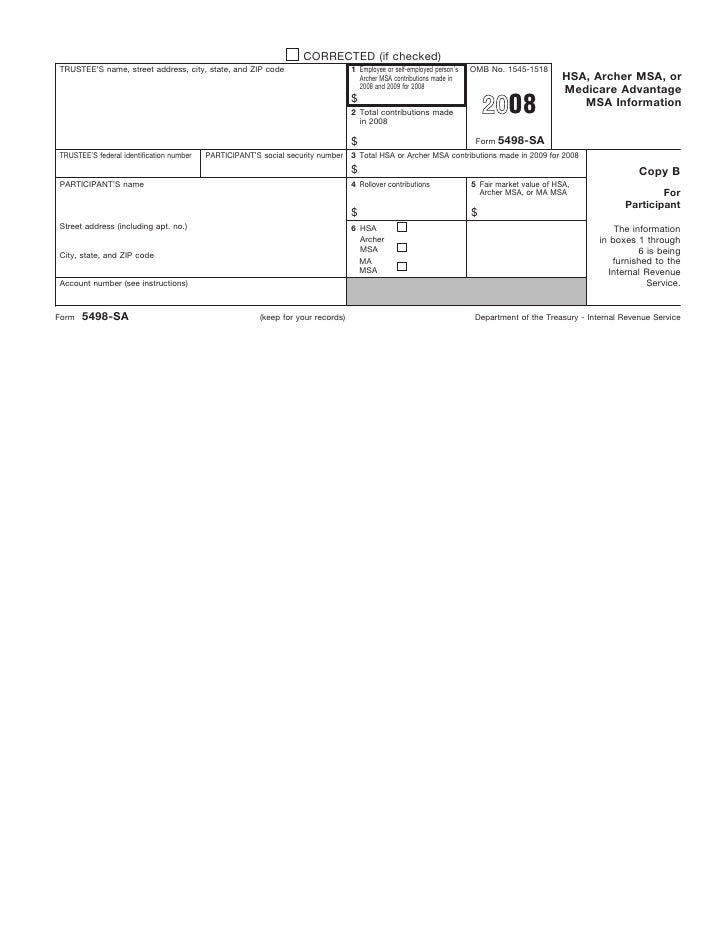 Form 5498-SA-HSA, Archer MSA, or Medicare+Choice MSA Information