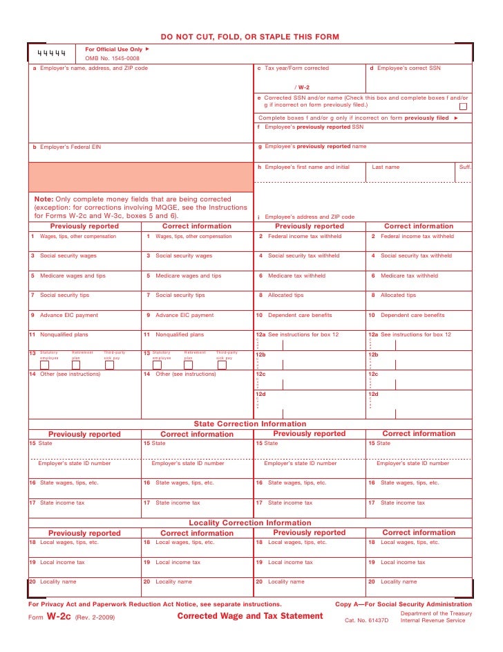 form w 2c corrected wage and tax statement form 44444