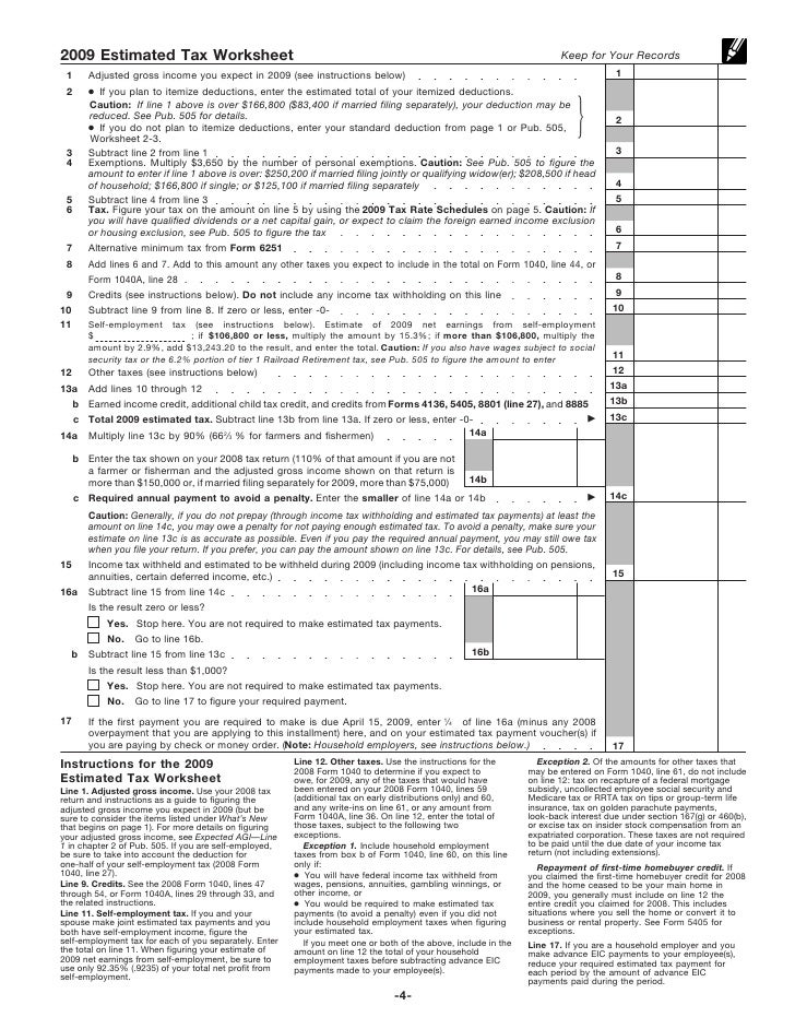 Form 1040ES Estimated Tax for Individuals
