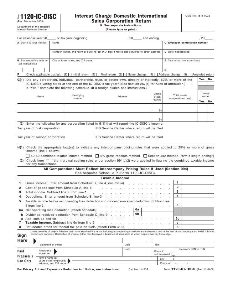 Form 1120 Ic Disc Interest Charge Domestic International Sales Corpo