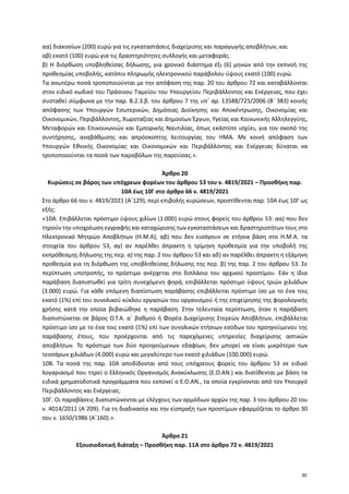 αα) διακοσίων (200) ευρώ για τις εγκαταστάσεις διαχείρισης και παραγωγής αποβλήτων, και
αβ) εκατό (100) ευρώ για τις δραστ...
