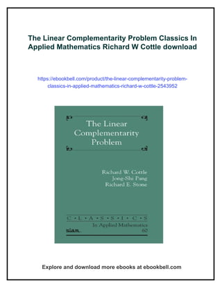 The Linear Complementarity Problem Classics In Applied Mathematics ...