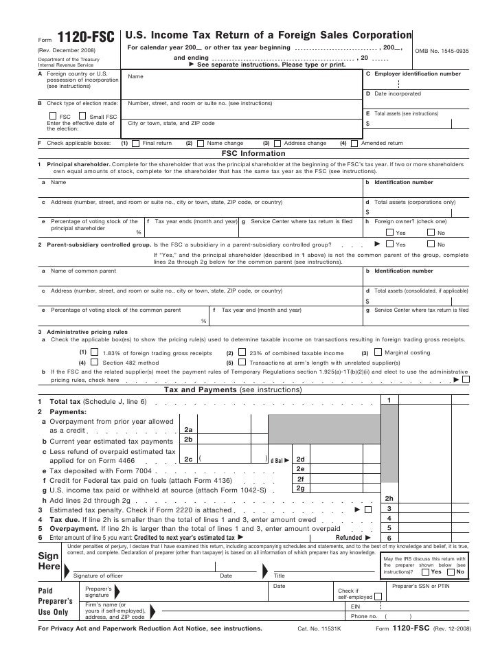 form 1120 fsc u s income tax return of a foreign sales corporation schedule j form 1120