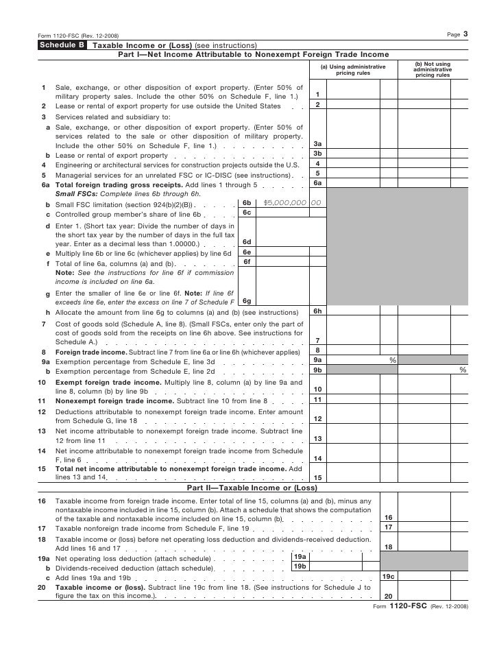 form 1120 fsc u s income tax return of a foreign sales corporation schedule j form 1120